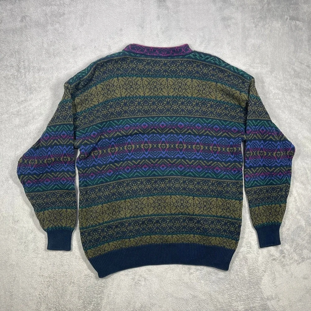 Vintage 90s Nautica Sweater Mens L Geometric Fair Isle Cotton Hong Kong